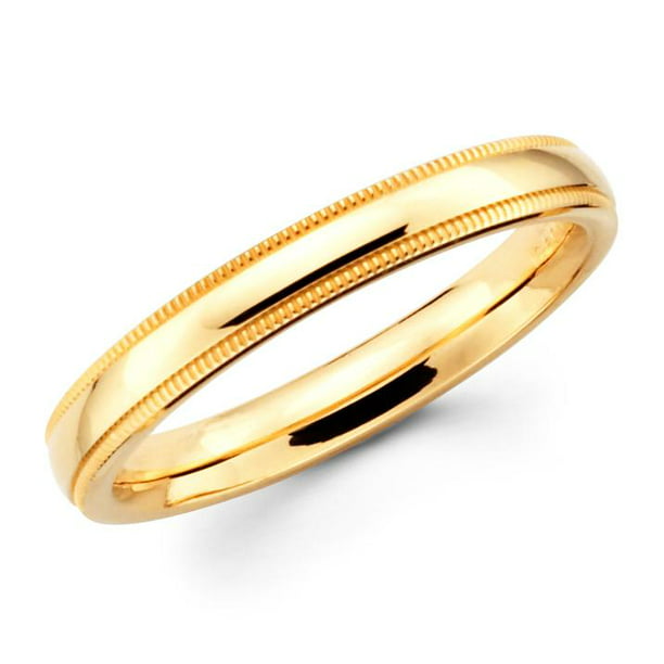 10K Yellow Gold 3mm Half Round Milgrain Wedding Band Lightweight Ring Sz 4-14